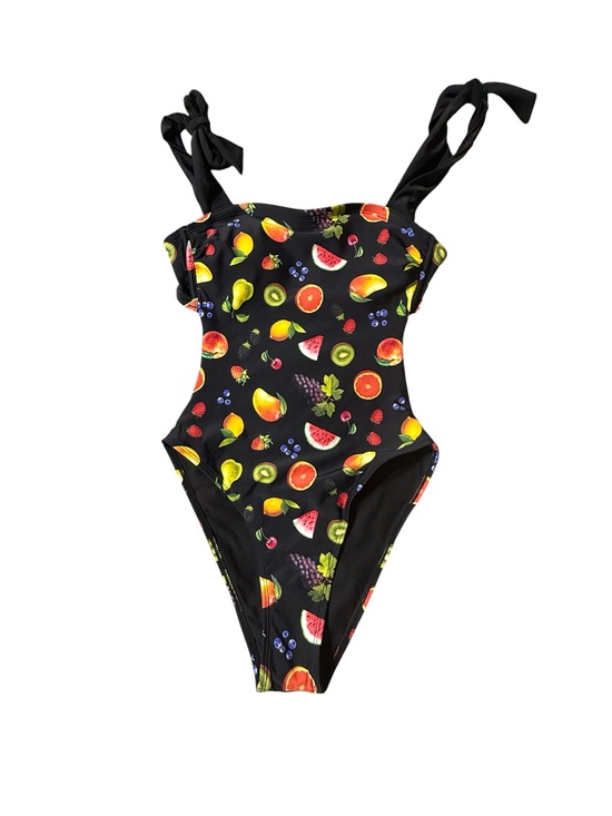 wild fable Other - Wild Fable Fruit Print Tie Shoulder One Piece Swimsuit Black Cutout XS NWT